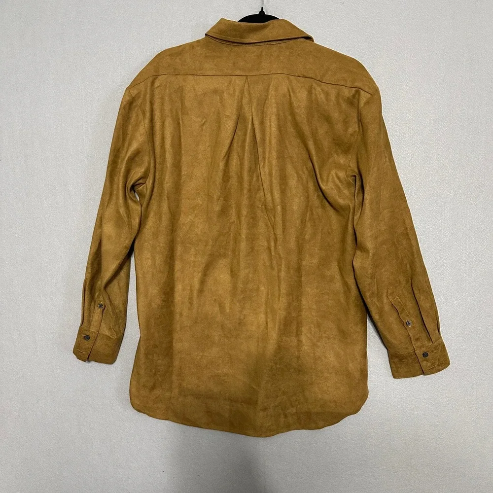 Banana Republic Mens Vegan Suede Button Down Shirt Camel Brown Medium NWT